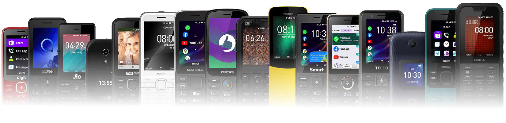 A lineup of various KaiOS phones